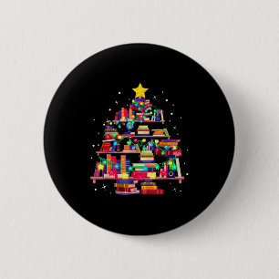 Christmas Library Tree Love Reading Books Nerd Tea 2 Inch Round Button