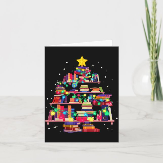 Christmas Library Tree Love Reading Books Nerd Tea Card (Front)