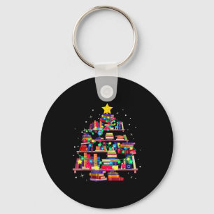 Christmas Library Tree Love Reading Books Nerd Tea Keychain