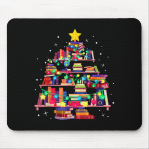 Christmas Library Tree Love Reading Books Nerd Tea Mouse Pad