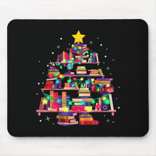 Christmas Library Tree Love Reading Books Nerd Tea Mouse Pad (Front)