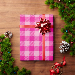 Christmas Light and Hot Pink Buffalo Check Wrapping Paper