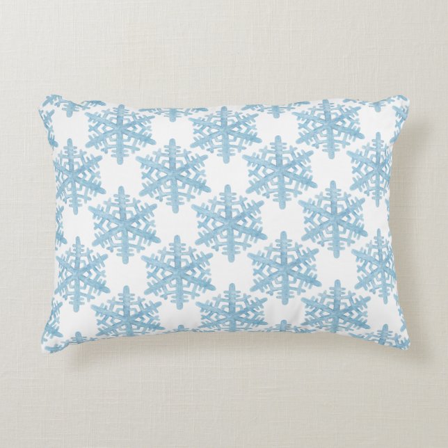 Christmas Light Blue Watercolor Snowflakes Pattern Accent Pillow (Front)