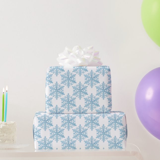 Christmas Light Blue Watercolor Snowflakes Pattern Wrapping Paper (Party Gifts)