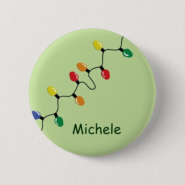 Christmas Light Bulb String with Name 2 Inch Round Button (Front)