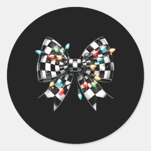 Christmas Light Coquette Chequered Bow Xmas Matchi Classic Round Sticker