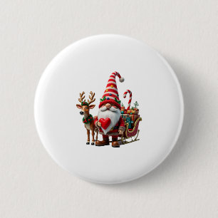 Christmas Light Gnome Santa Claus Riding Sleigh Hi 2 Inch Round Button