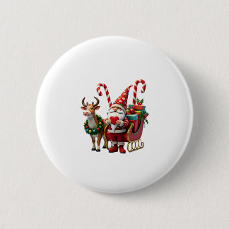 Christmas Light Gnome Santa Claus Riding Sleigh Hi 2 Inch Round Button