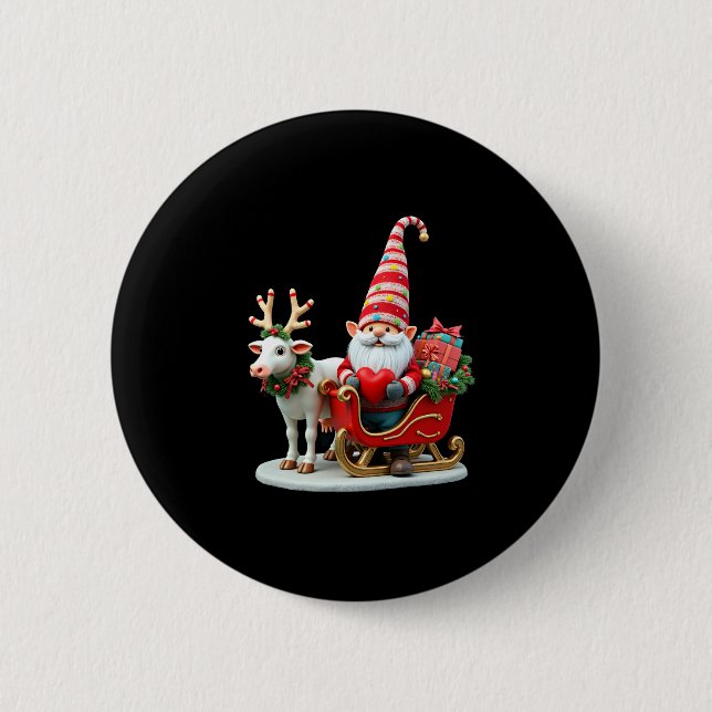 Christmas Light Gnome Santa Claus Riding Sleigh Hi 2 Inch Round Button (Front)