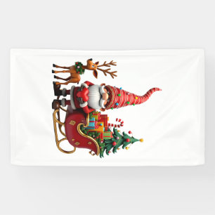 Christmas Light Gnome Santa Claus Riding Sleigh Hi Banner