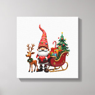 Christmas Light Gnome Santa Claus Riding Sleigh Hi Canvas Print