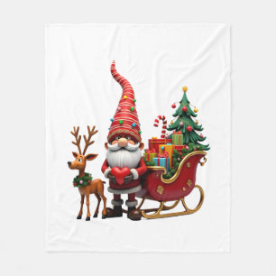 Christmas Light Gnome Santa Claus Riding Sleigh Hi Fleece Blanket