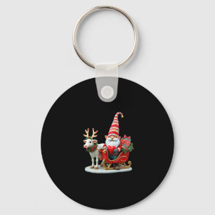 Christmas Light Gnome Santa Claus Riding Sleigh Hi Keychain