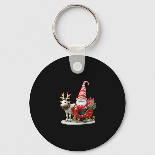 Christmas Light Gnome Santa Claus Riding Sleigh Hi Keychain (Front)