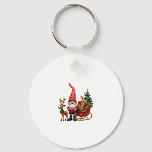 Christmas Light Gnome Santa Claus Riding Sleigh Hi Keychain