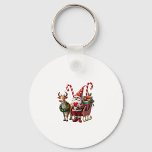Christmas Light Gnome Santa Claus Riding Sleigh Hi Keychain