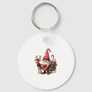 Christmas Light Gnome Santa Claus Riding Sleigh Hi Keychain