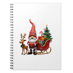 Christmas Light Gnome Santa Claus Riding Sleigh Hi Notebook