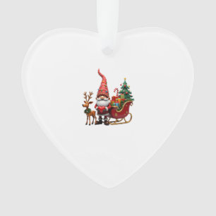 Christmas Light Gnome Santa Claus Riding Sleigh Hi Ornament
