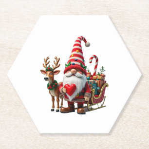 Christmas Light Gnome Santa Claus Riding Sleigh Hi Paper Coaster