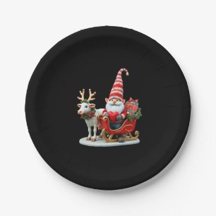 Christmas Light Gnome Santa Claus Riding Sleigh Hi Paper Plate