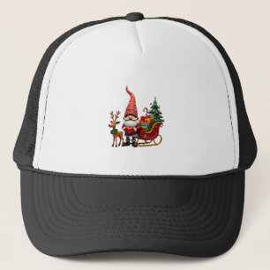 Christmas Light Gnome Santa Claus Riding Sleigh Hi Trucker Hat
