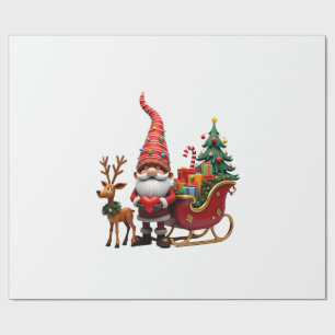 Christmas Light Gnome Santa Claus Riding Sleigh Hi Wrapping Paper