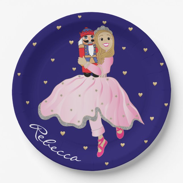 Christmas Light Haired Ballerina Clara Paper Plate (Front)