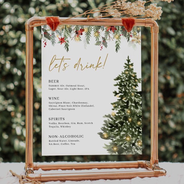 Christmas Light Pine Tree Wedding Drink Bar Sign (Creator Uploaded)