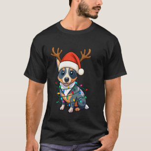Christmas Light Reindeer Santa Hat Australian Catt T-Shirt