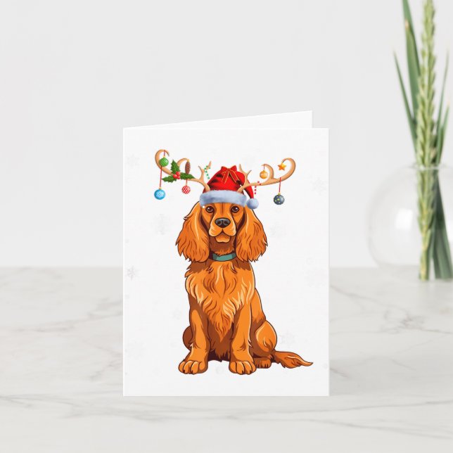 Christmas Light Reindeer Santa Hat Er Spaniel Xmas Card (Front)