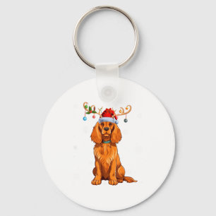 Christmas Light Reindeer Santa Hat Er Spaniel Xmas Keychain
