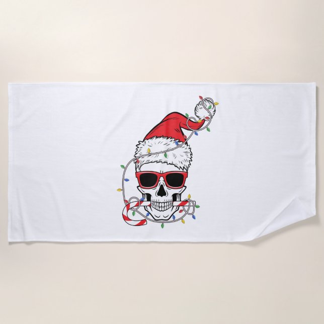 Christmas-Light-Skeleton-Skull Beach Towel (Front)