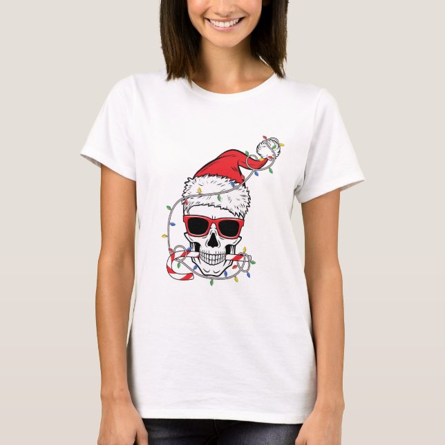 Christmas-Light-Skeleton-Skull T-Shirt (Front)