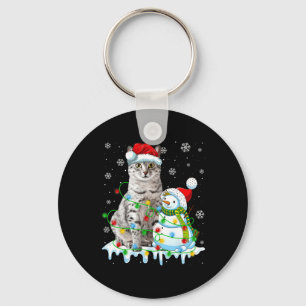 Christmas Light Snowman Egyptian Mau Cat Pet Lover Keychain