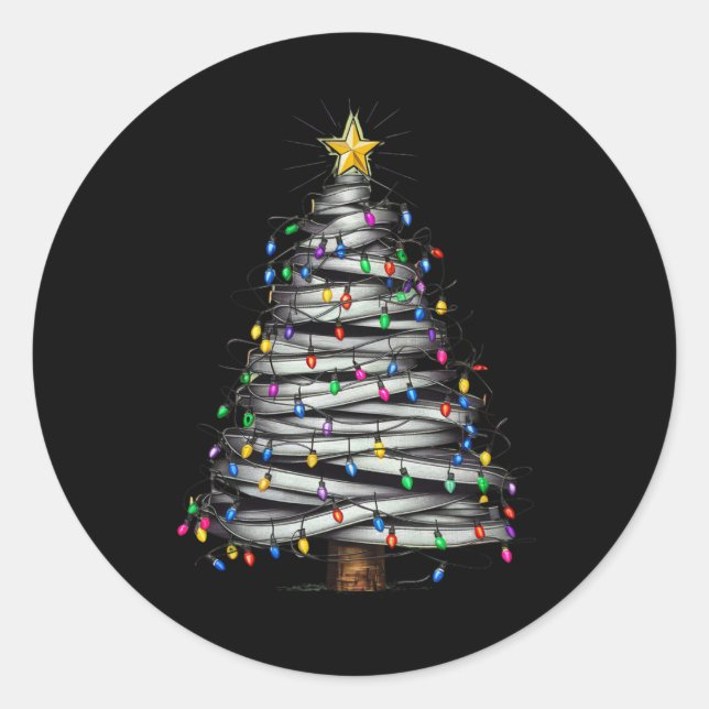 Christmas Light Tree Holiday  Classic Round Sticker (Front)
