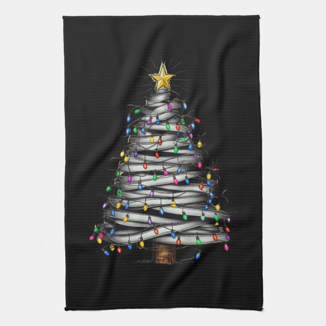 Christmas Light Tree Holiday  Kitchen Towel (Vertical)