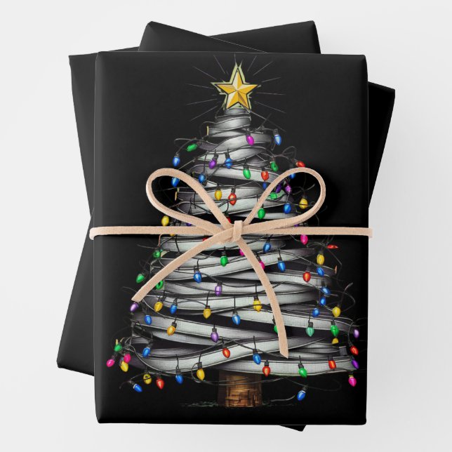 Christmas Light Tree Holiday  Wrapping Paper Sheet (In situ)