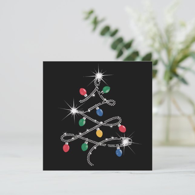 Christmas Light Tree Rhinestone Mega Bling  Holiday Card (Standing Front)