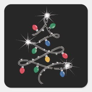 Christmas Light Tree Rhinestone Mega Bling  Square Sticker