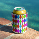 Christmas Lightbulbs Pattern Can Cooler<br><div class="desc">Christmas Vintage Lightbulbs Pattern artwork design image by TheFabricSeal at Zazzle.com. These Vintage Style Xmas Light Bulbs are in classic favourite colours of blue, green, orange, red, yellow, pink and purple with a white background. The shop also features this design with the original eight light bulbs version for mixing and...</div>