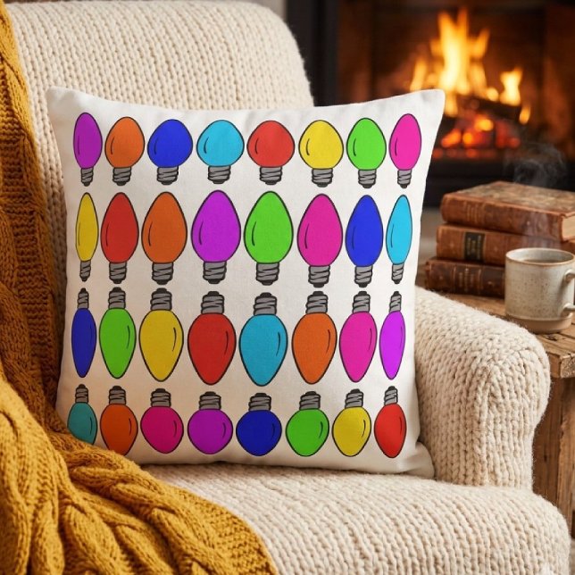 Christmas Lightbulbs Pattern Throw Pillow (Creator Uploaded)