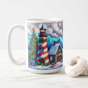 Christmas Lighthouse Nautical Coastal Mountain Coffee Mug
