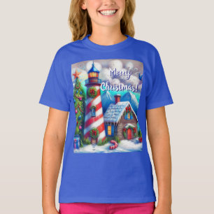 Christmas Lighthouse Nautical Coastal Mountain T-Shirt