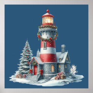 Christmas Lighthouse Poster