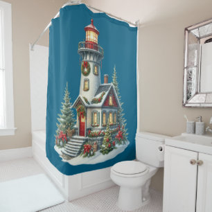 Christmas Lighthouse Shower Curtain