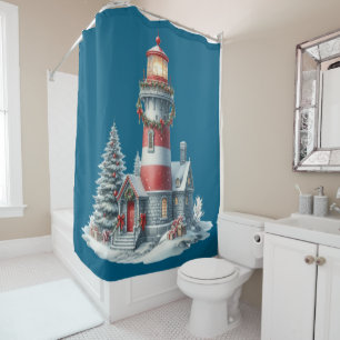 Christmas Lighthouse Shower Curtain