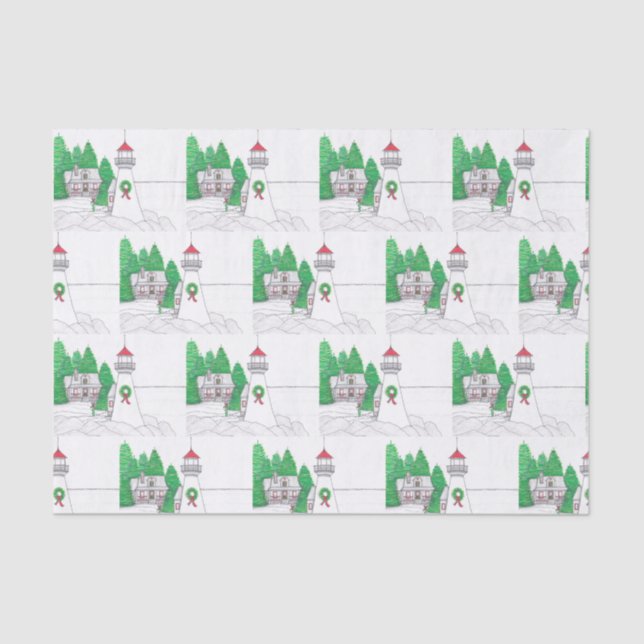 Christmas Lighthouse Tissue Paper (Front)