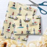 Christmas Lighthouses Nautical Beach Sand Tissue Paper<br><div class="desc">Perfect for Christmas decoupage and crafts, and festive gift-wrapping, this nautical coastal Christmas tissue paper features a pattern of watercolor lighthouses decorated for the holidays, on a sand coloured background. Please check out the collection for matching products. If you would like more matching products or other colorways, please contact me...</div>