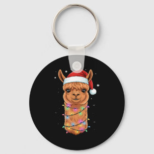 Christmas Lights Alpaca Santa Hat Llama Cute Xmas  Keychain